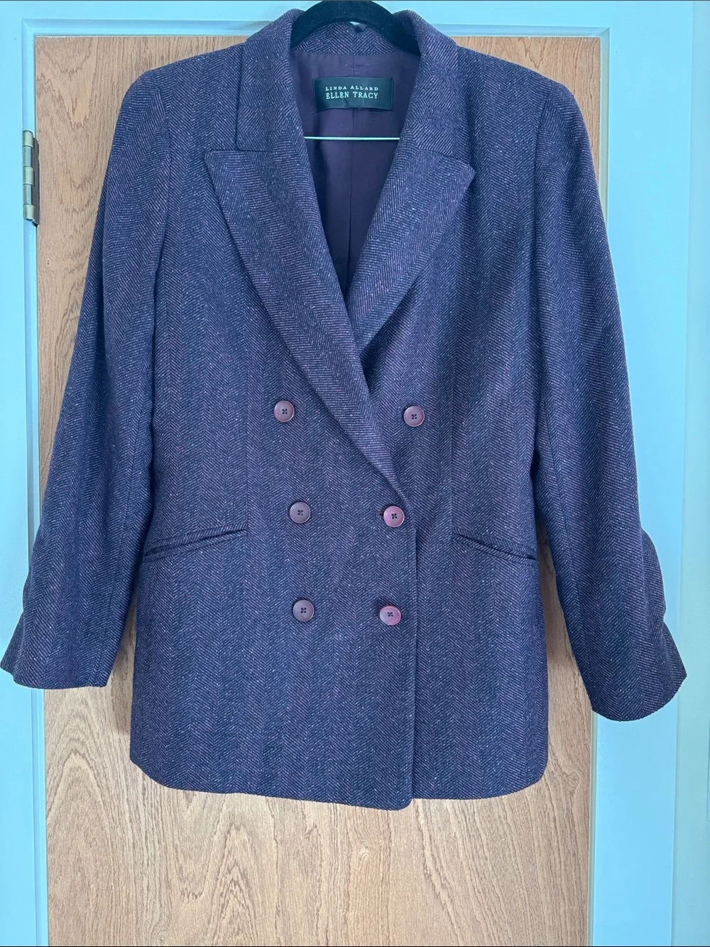 Linda Allard Ellen Tracy Women's Double-Breasted Plum Blazer & Trouser Suit